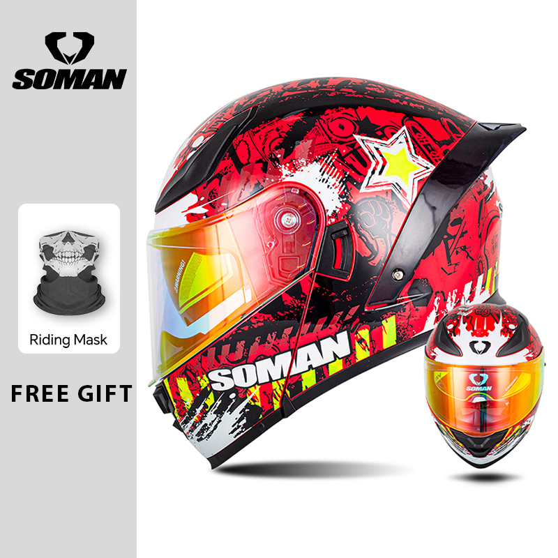 SOMAN Modular Helmet Flip Full - Dual Visor Motorcycle Racing Helmet recension och pris